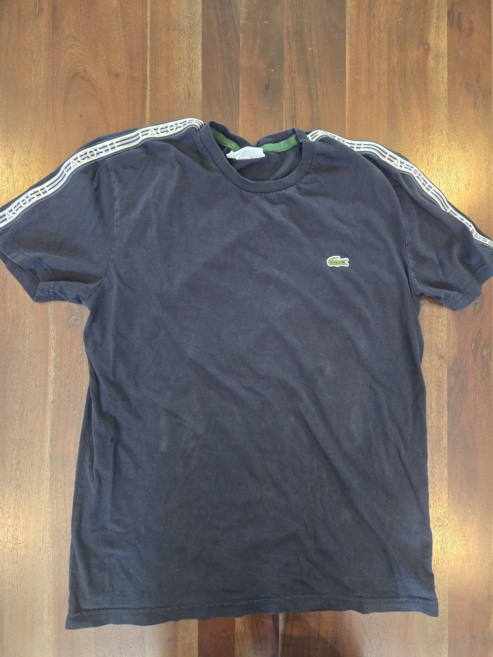 Lacoste Navy Short-Sleeve Crewneck Tee with White Shoulder Tape